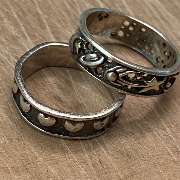 Vintage Jewelry - Two Vintage 925 silver rings – hearts and stars